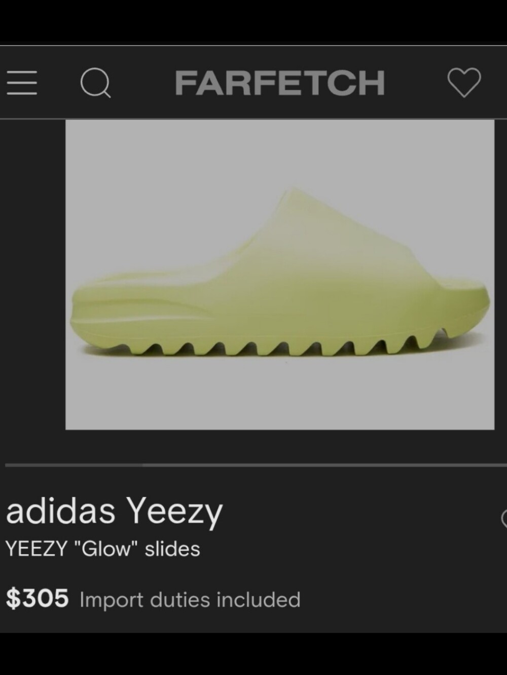Adidas Yeezy Slide in Glow Green/Yellow, Men's 8/Women's 9